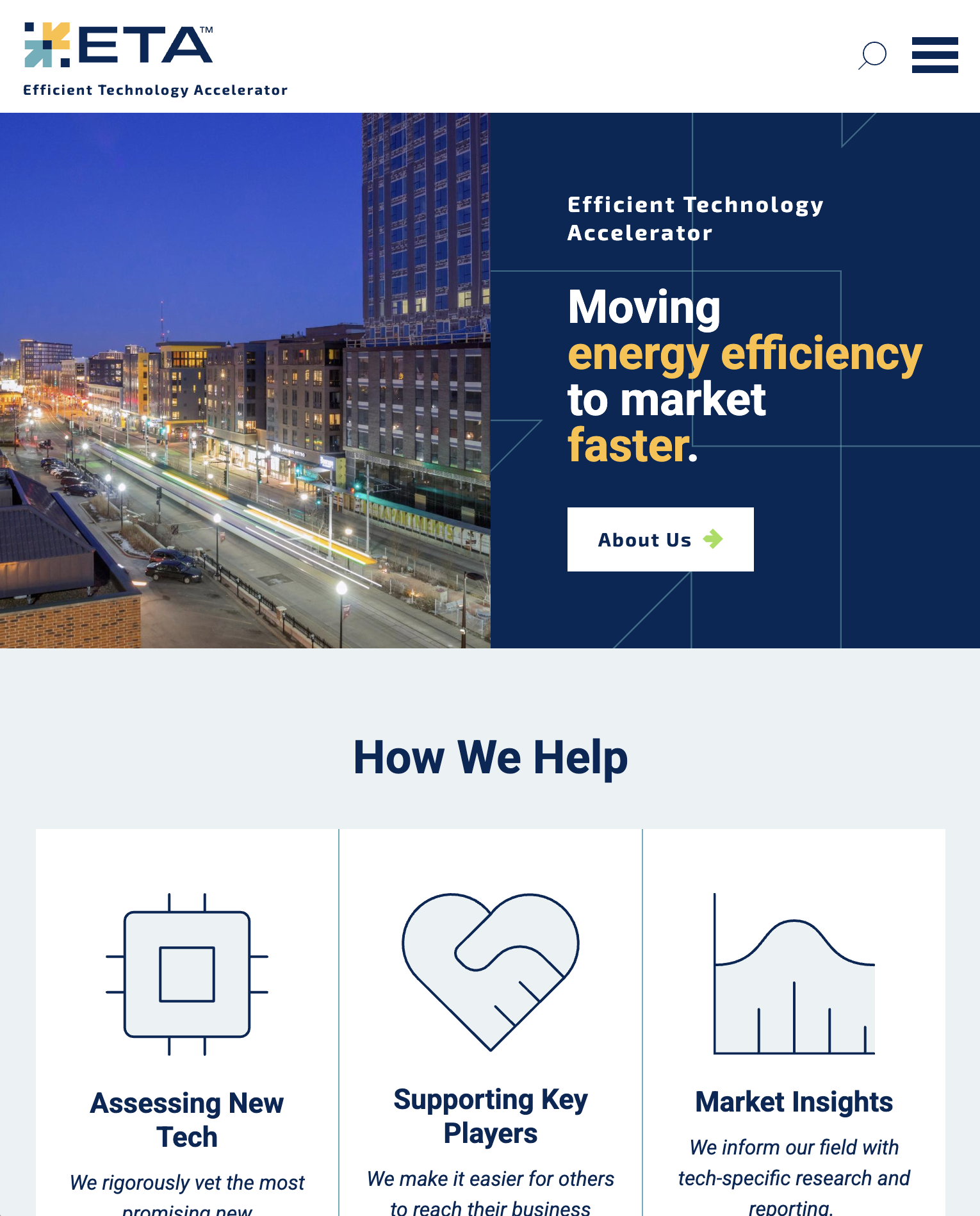 Tablet view of Efficient Technology Accelerator site