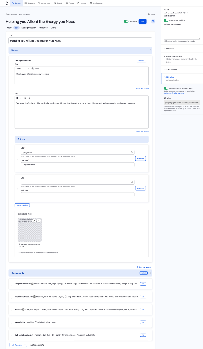 Drupal editor's view for EnergyCENTS.