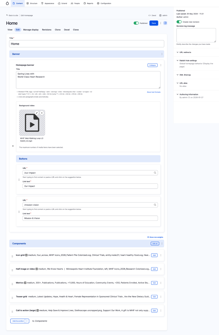Drupal editor's view for MHIF.
