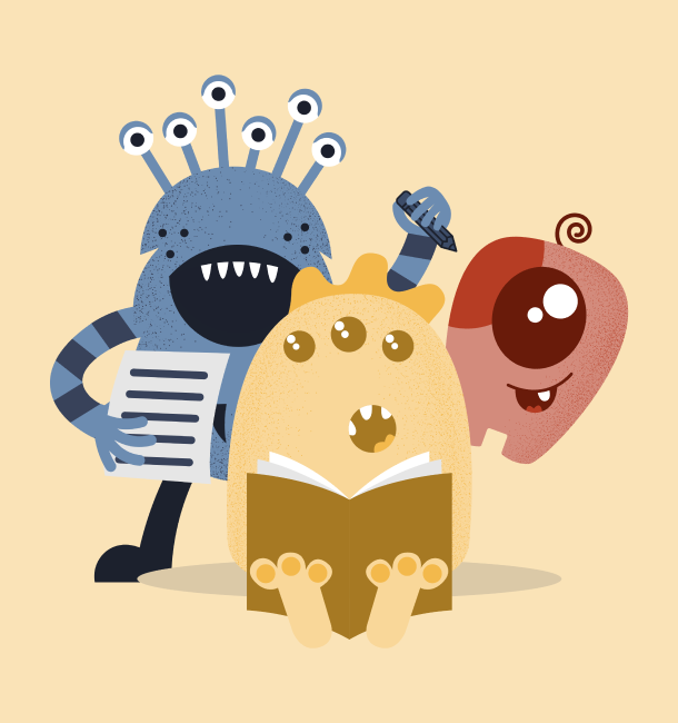 Cute, stylized monster illustrations.